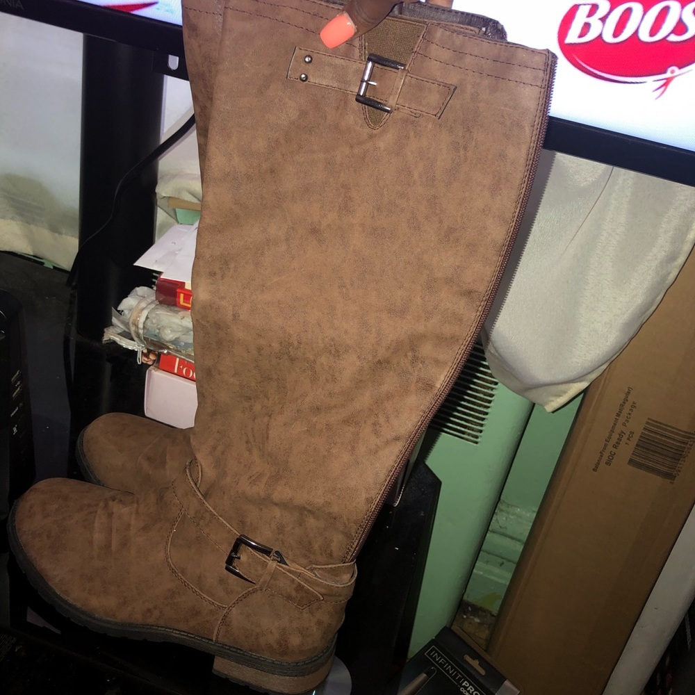 Mid calf rustic tan boots